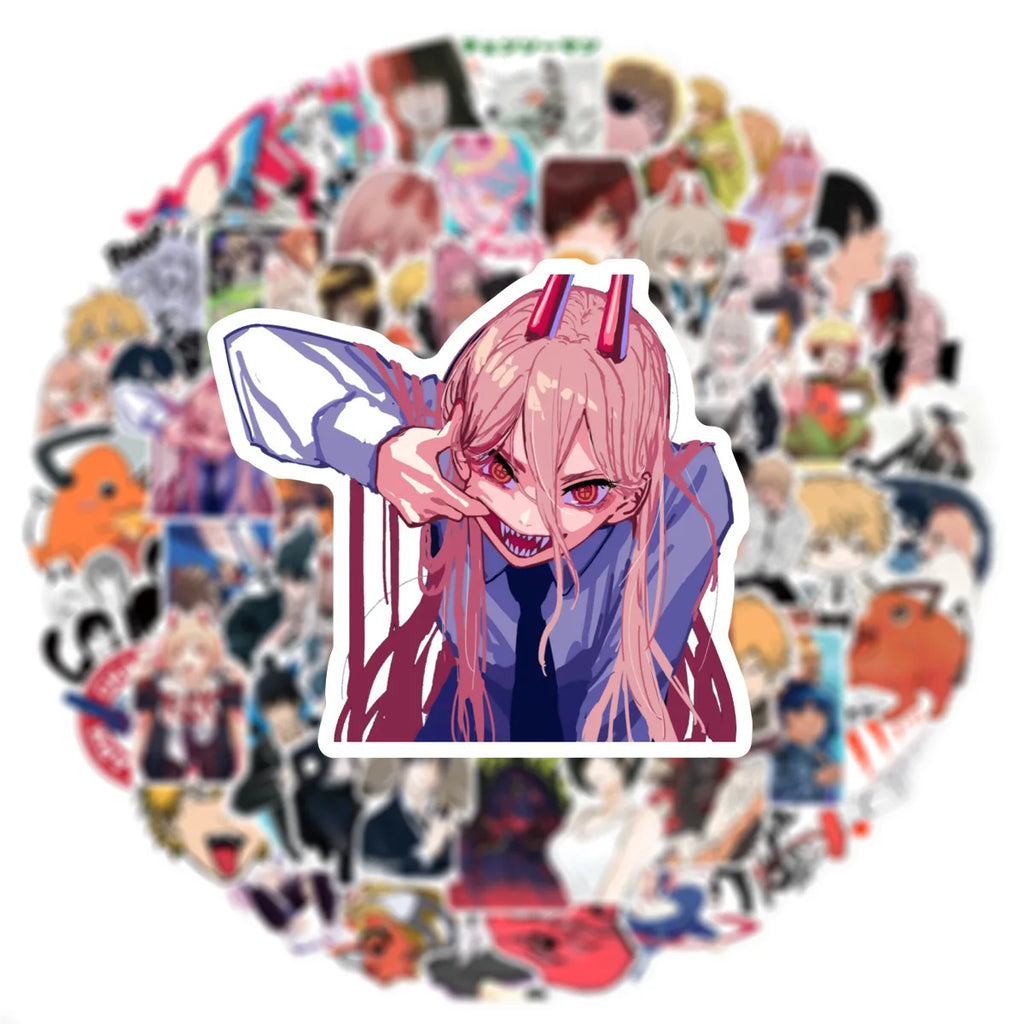 100Pcs Anime Chainsaw Man Stickers Vinyl Waterproof for Laptop Phone Case Notebook Water Bottle DIY Stickers