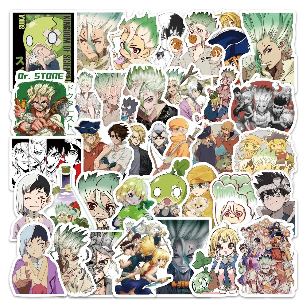54PCS Dr.STONE Japan Comics Stickers Cartoon Figure Graffiti Decoration DIY Notebook Suitcase Guitar Phone Refrigerator Decals