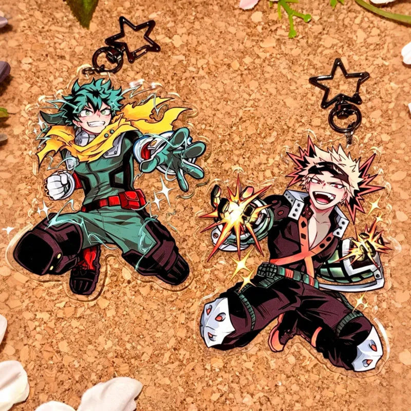 My Academia Acrylic Keychain - Izuku Midoriya & Katsuki Bakugo Q Version Charms - Anime Deku & Kacchan Pendant for Fans