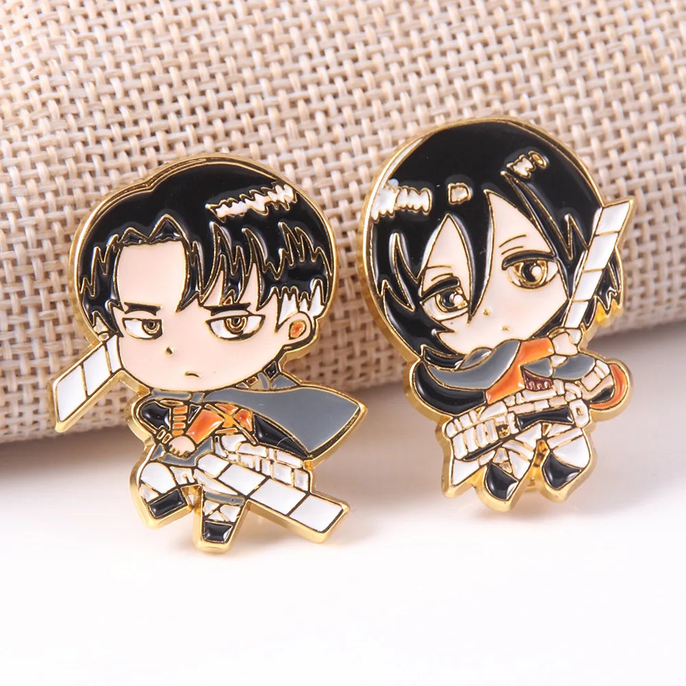 Anime Attack On Titan Character Brooch Enamel Cute Levi Ackerman Mikasa Ackerman Metal Badge Fashion Jewelry Accessories Gifts