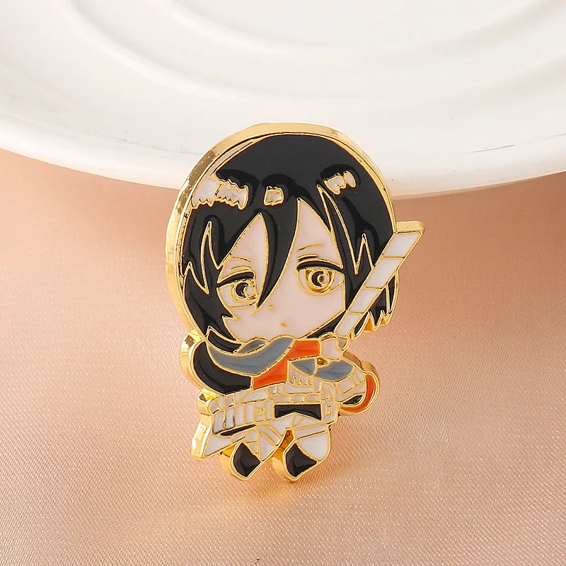 Anime Attack On Titan Character Brooch Enamel Cute Levi Ackerman Mikasa Ackerman Metal Badge Fashion Jewelry Accessories Gifts