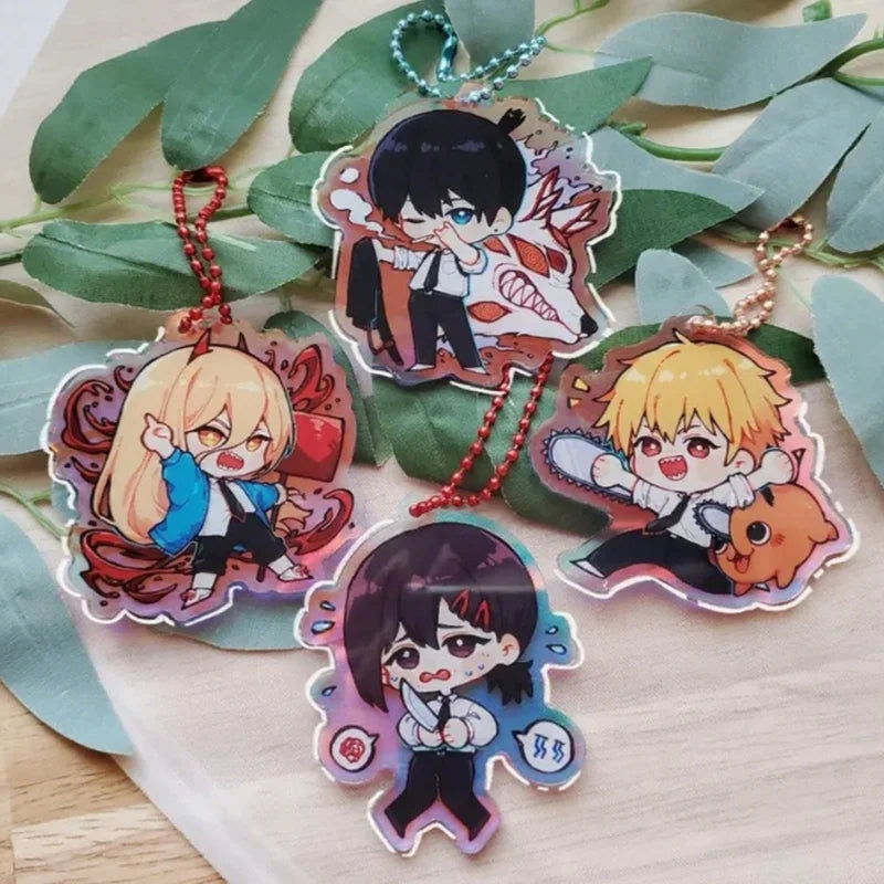 Anime Chainsaw Acrylic Transparent Keychain | Cute/Punk Pair Design | Durable Lightweight Key Ring for Couples Friends Gift
