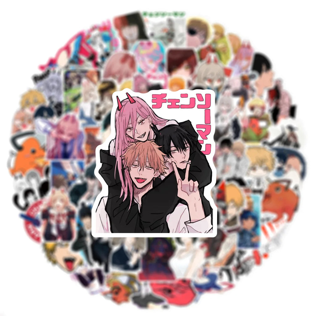 100Pcs Anime Chainsaw Man Stickers Vinyl Waterproof for Laptop Phone Case Notebook Water Bottle DIY Stickers