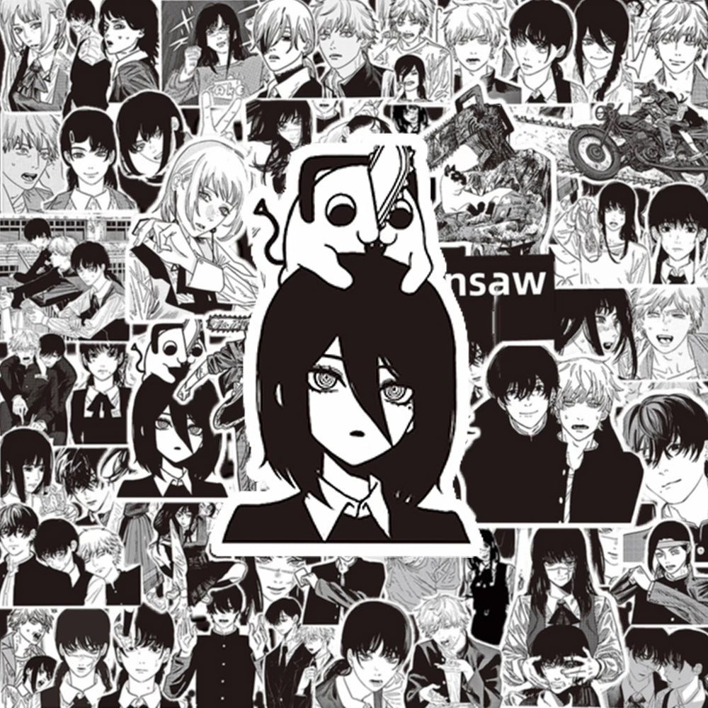 10/30/75pcs Black White Chainsaw Man Stickers Anime Cool Decals Toy DIY Skateboard Phone Luggage Car Waterproof Kid Sticker Gift