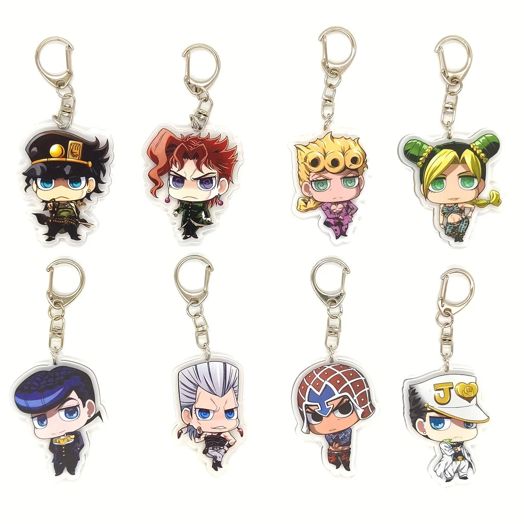 5/8pcs/set Anime JOJO Bizarre Adventure Keychain Key Chain for Accessories Cute Bag Pendant Key Ring Acrylic Cartoon wholesale