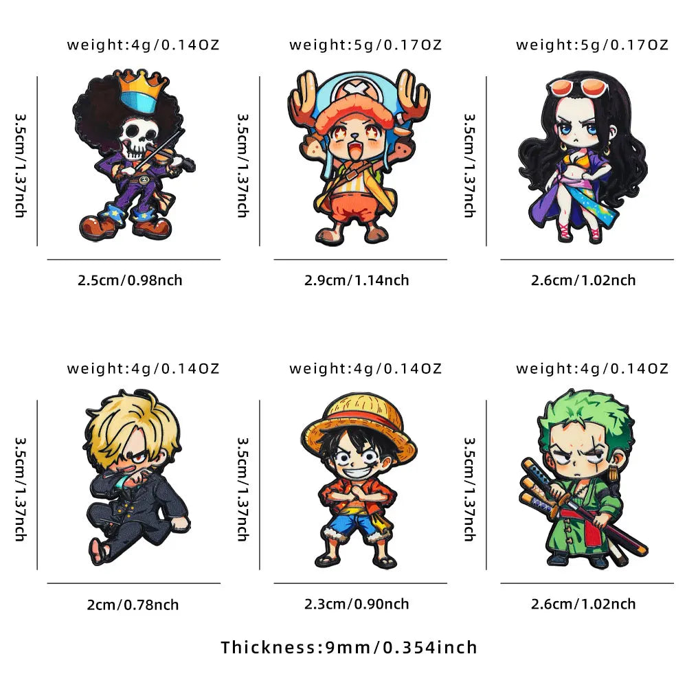 6pcs ONE PIECE Cartoon Character Brooches Set Q Version including Monkey D. Luffy Roronoa Zoro Sanji Brook Gift for Friends