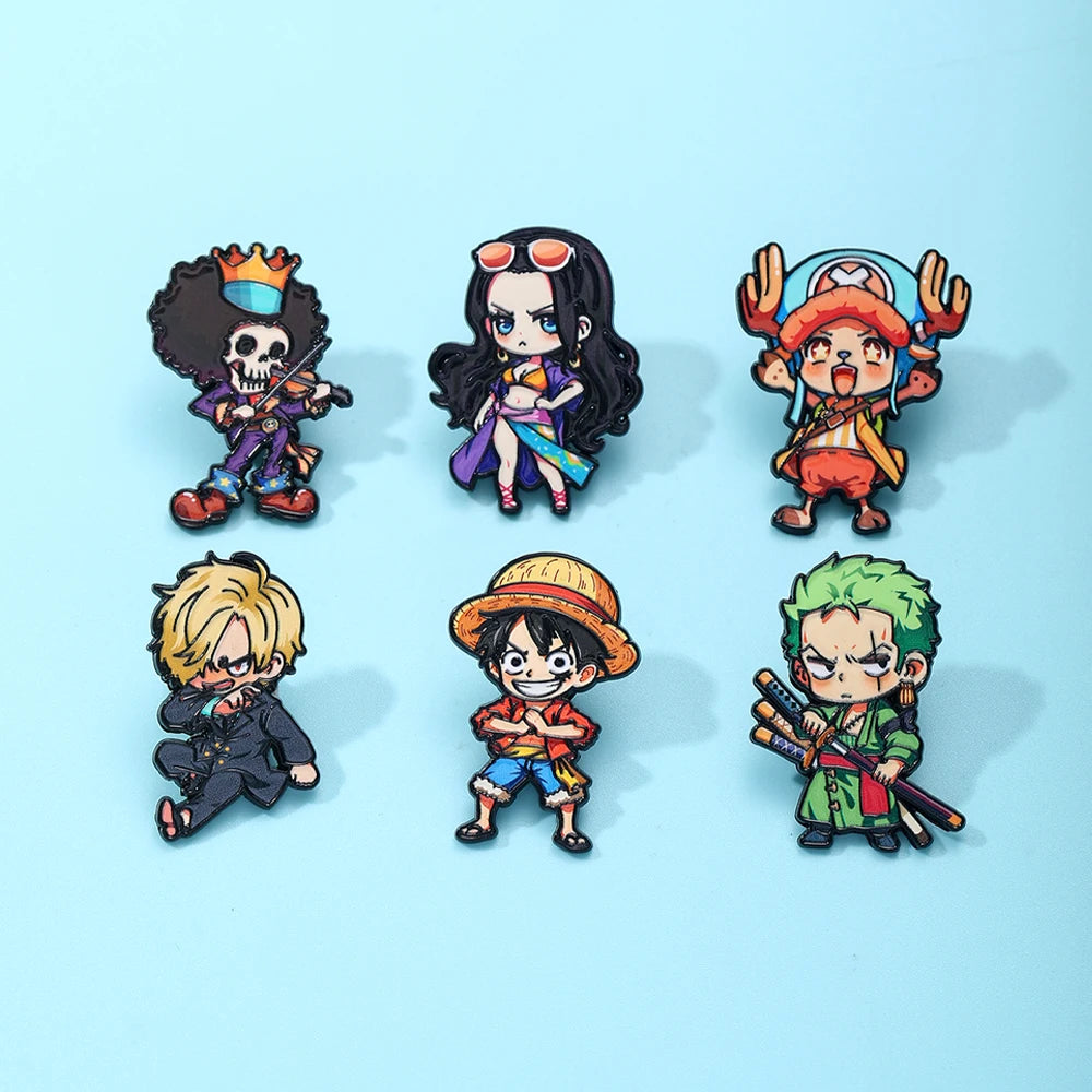 6pcs ONE PIECE Cartoon Character Brooches Set Q Version including Monkey D. Luffy Roronoa Zoro Sanji Brook Gift for Friends