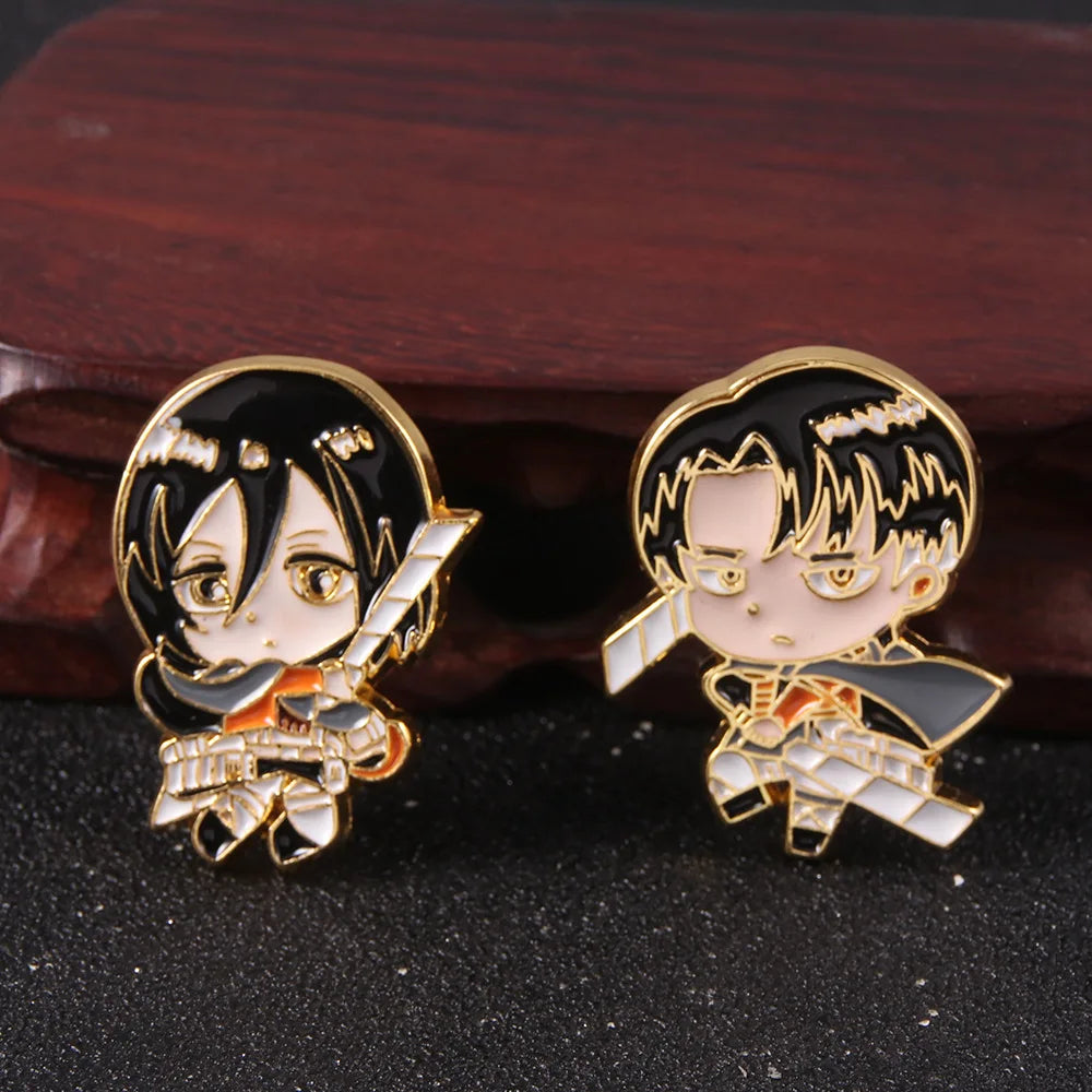 Anime Attack On Titan Character Brooch Enamel Cute Levi Ackerman Mikasa Ackerman Metal Badge Fashion Jewelry Accessories Gifts