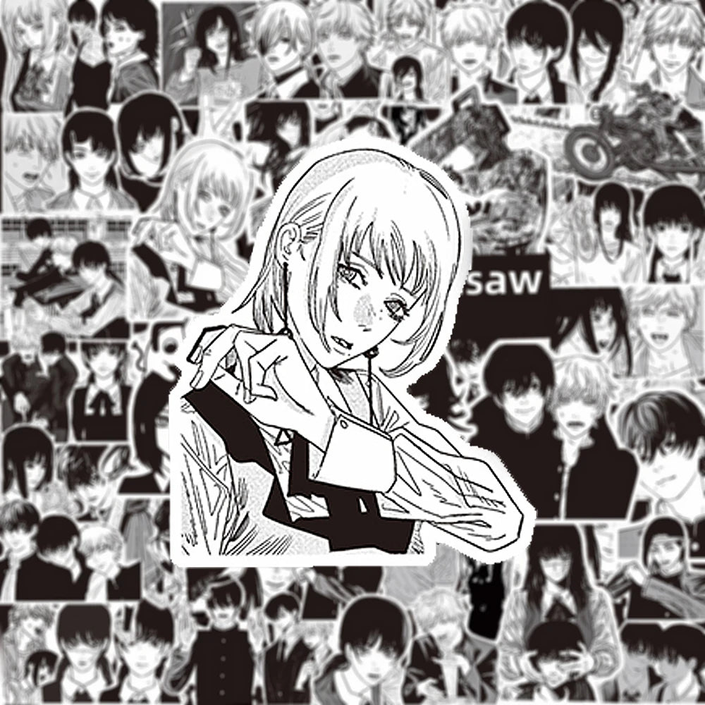 10/30/75pcs Black White Chainsaw Man Stickers Anime Cool Decals Toy DIY Skateboard Phone Luggage Car Waterproof Kid Sticker Gift