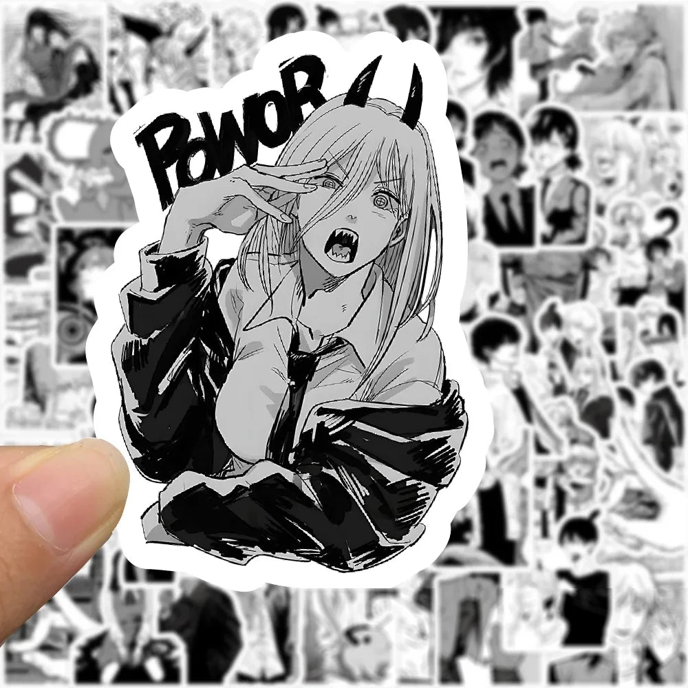 10/30/50/100pcs Black White Chainsaw Man Anime Stickers DIY Skateboard Luggage Helmet Phone Cool Cartoon Graffiti Decals Kid Toy