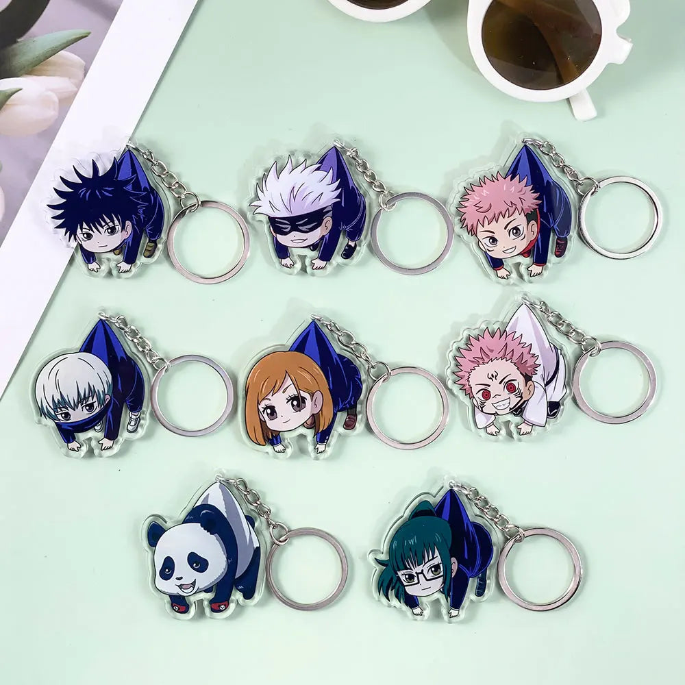 1/8PCS Anime Jujutsu Kaisen Acrylic Car Keychain Accessories Cartoon Bag Charm Funny Cute Key Holder Backpack Pandent Keyring