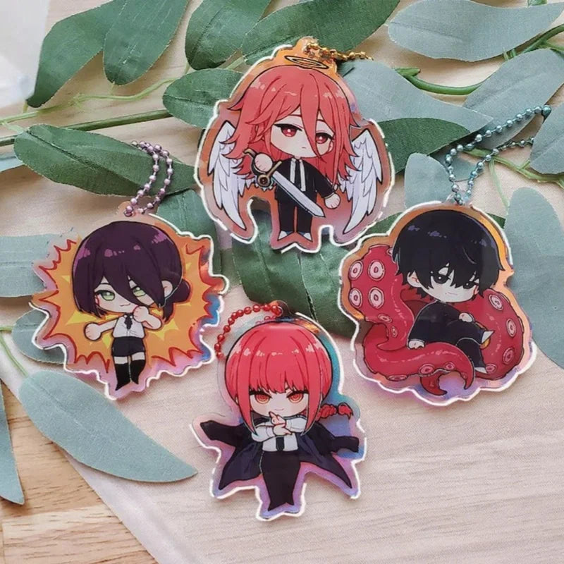 Anime Chainsaw Acrylic Transparent Keychain | Cute/Punk Pair Design | Durable Lightweight Key Ring for Couples Friends Gift