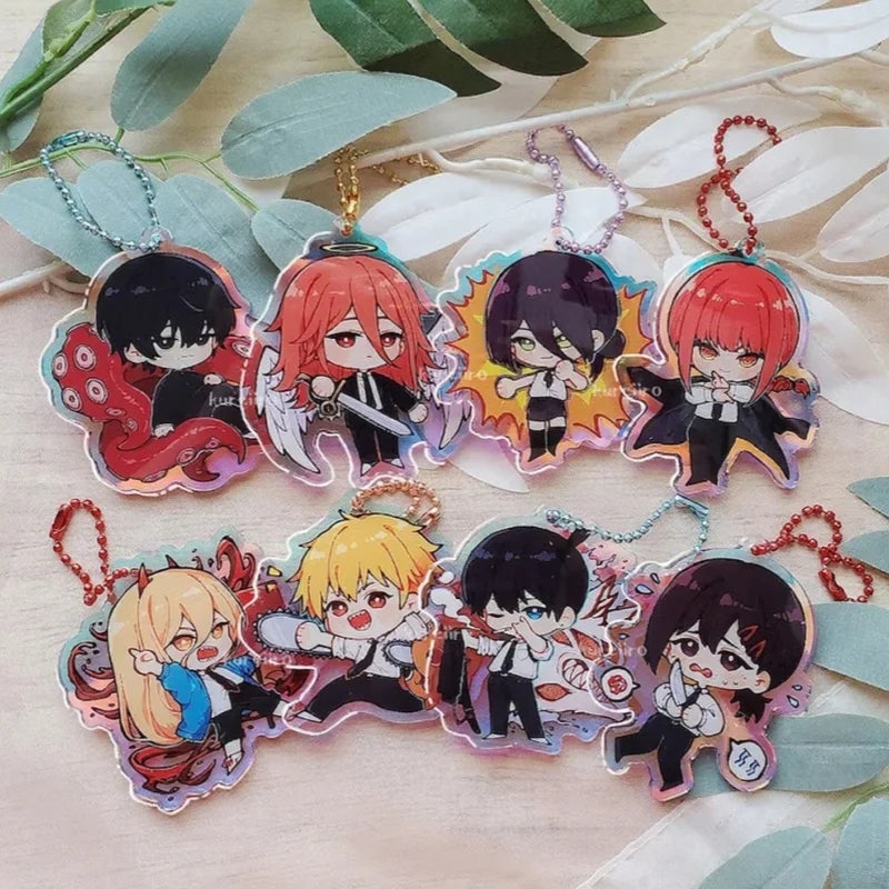 Anime Chainsaw Acrylic Transparent Keychain | Cute/Punk Pair Design | Durable Lightweight Key Ring for Couples Friends Gift