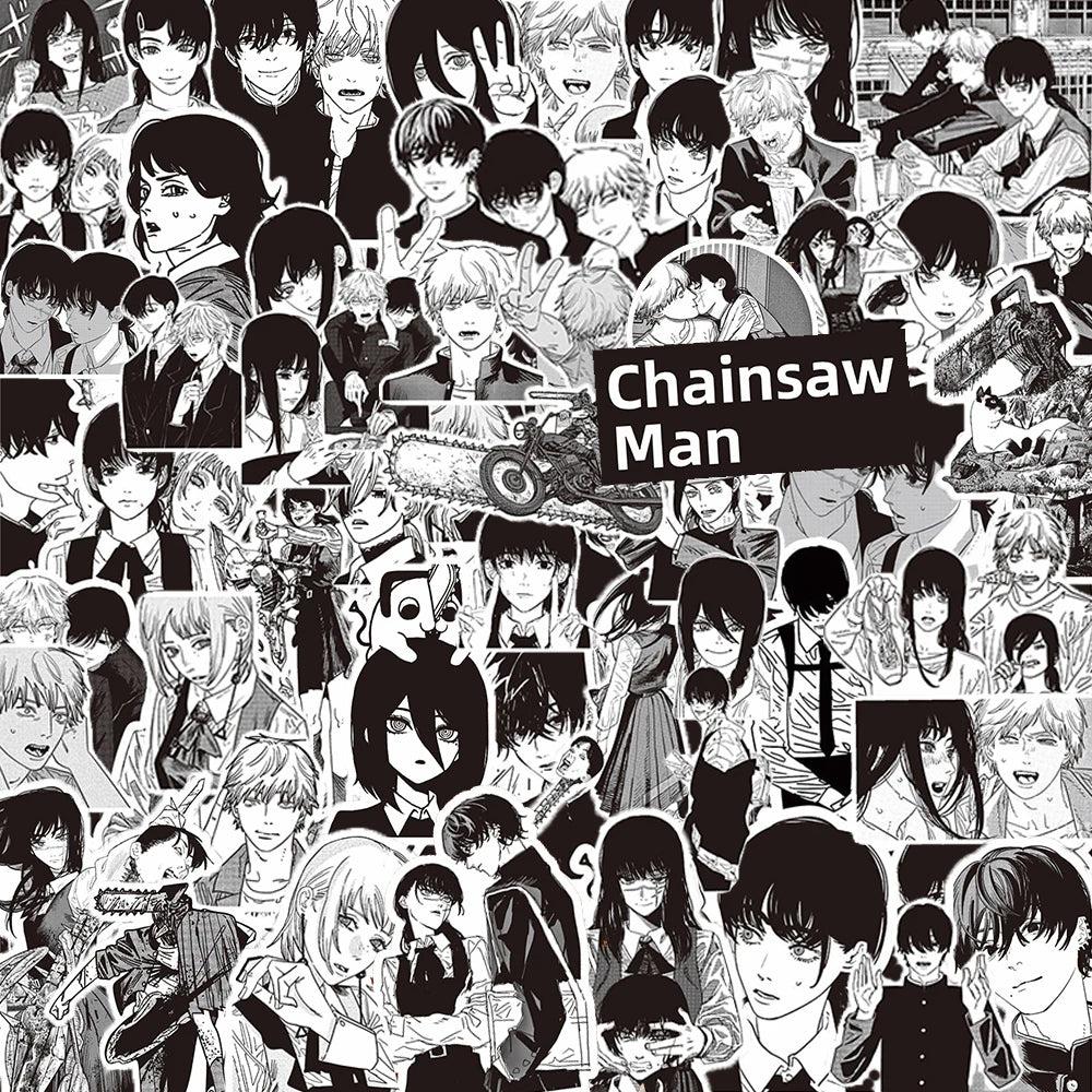 10/30/75pcs Black White Chainsaw Man Stickers Anime Cool Decals Toy DIY Skateboard Phone Luggage Car Waterproof Kid Sticker Gift