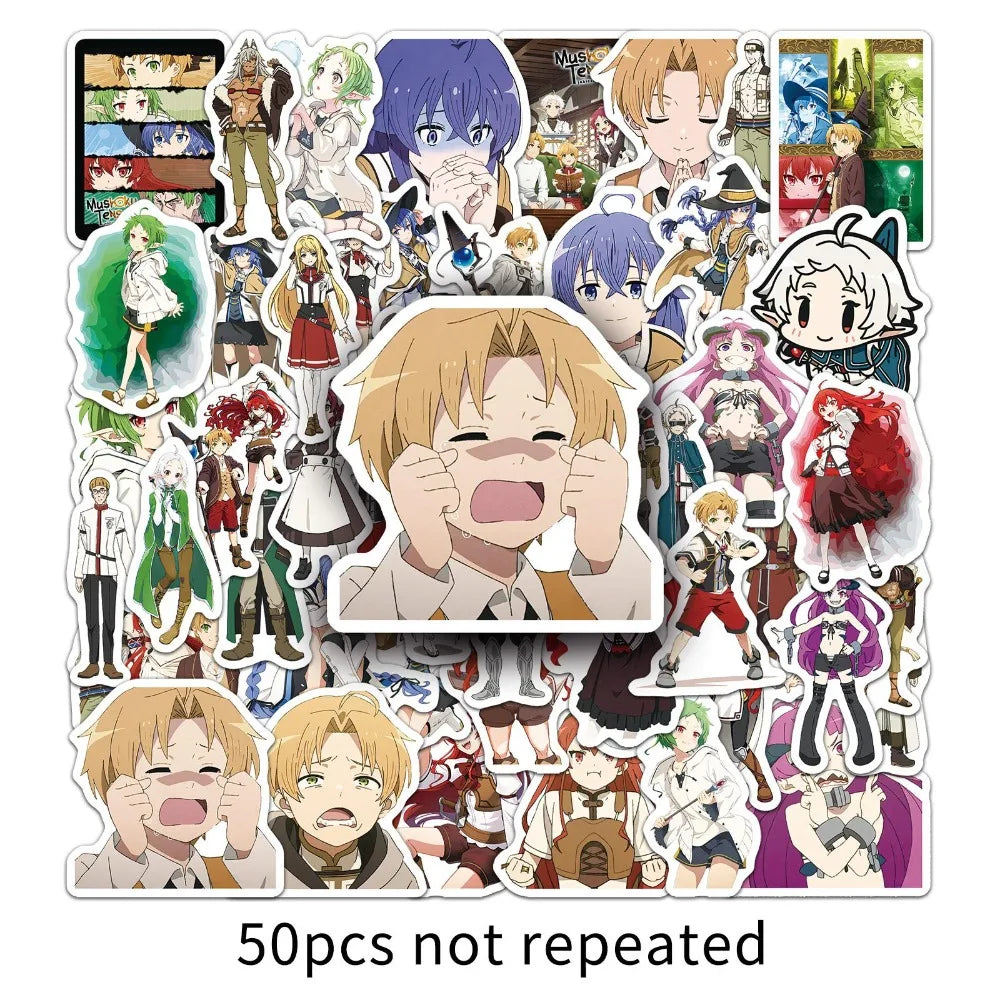 50pcs Anime Jobless Reincarnation (Mushoku Tensei) Cartoon Suitcase Stationery Laptop Computer Guitar Cell Phone Decorate Decals
