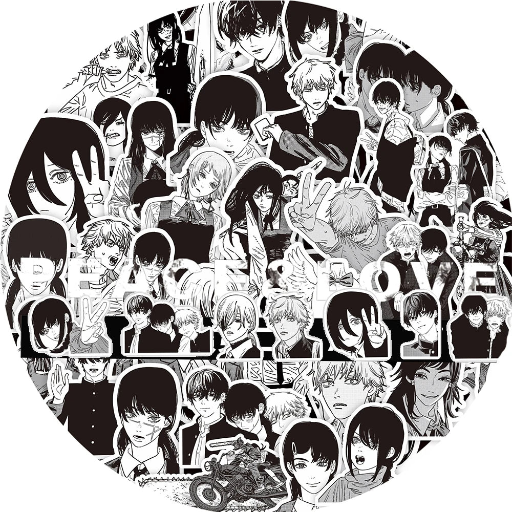 10/30/75pcs Black White Chainsaw Man Stickers Anime Cool Decals Toy DIY Skateboard Phone Luggage Car Waterproof Kid Sticker Gift