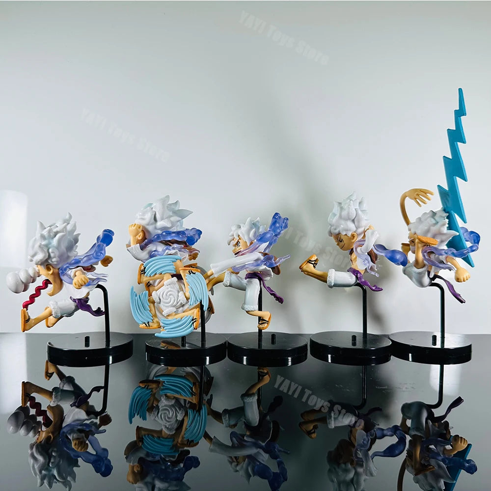 Hot 5Pcs/set One Piece Anime Figure Luffy Nika Gear 5 Multiform Figure Sun God Luffy Pvc Model Doll Collection Toy Gifts