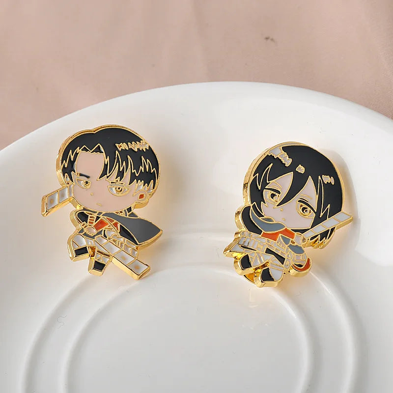 Anime Attack On Titan Character Brooch Enamel Cute Levi Ackerman Mikasa Ackerman Metal Badge Fashion Jewelry Accessories Gifts