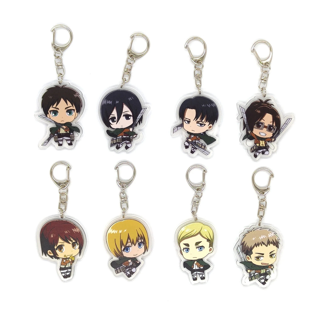 4/8pcs/set Anime Keychain Attack on Titan Cute Cartoon Car Accessories for Bag Pendant Shingeki No Kyojin Friend Gifts wholesale