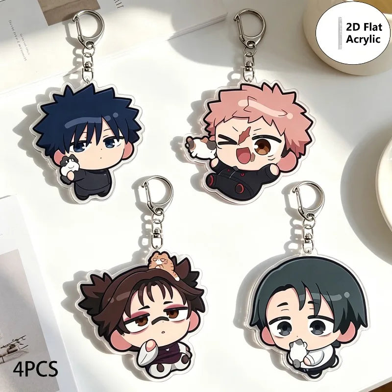 4/10pcs/set Anime Keychain Jujutsu Kaisen Key Chain Women Accessories Cute Bag Pendant Key Ring Acrylic Cartoon for Friend Gifts