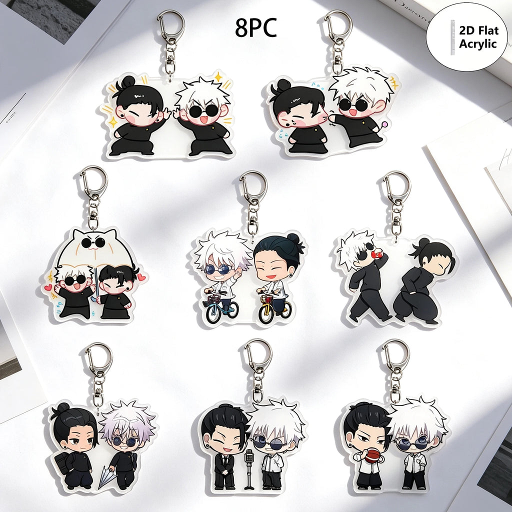 8pcs/set Anime Keychain Jujutsu Kaisen Key Chain Women Accessories Cute Bag Pendant Key Ring Acrylic Cartoon for Friend Gifts