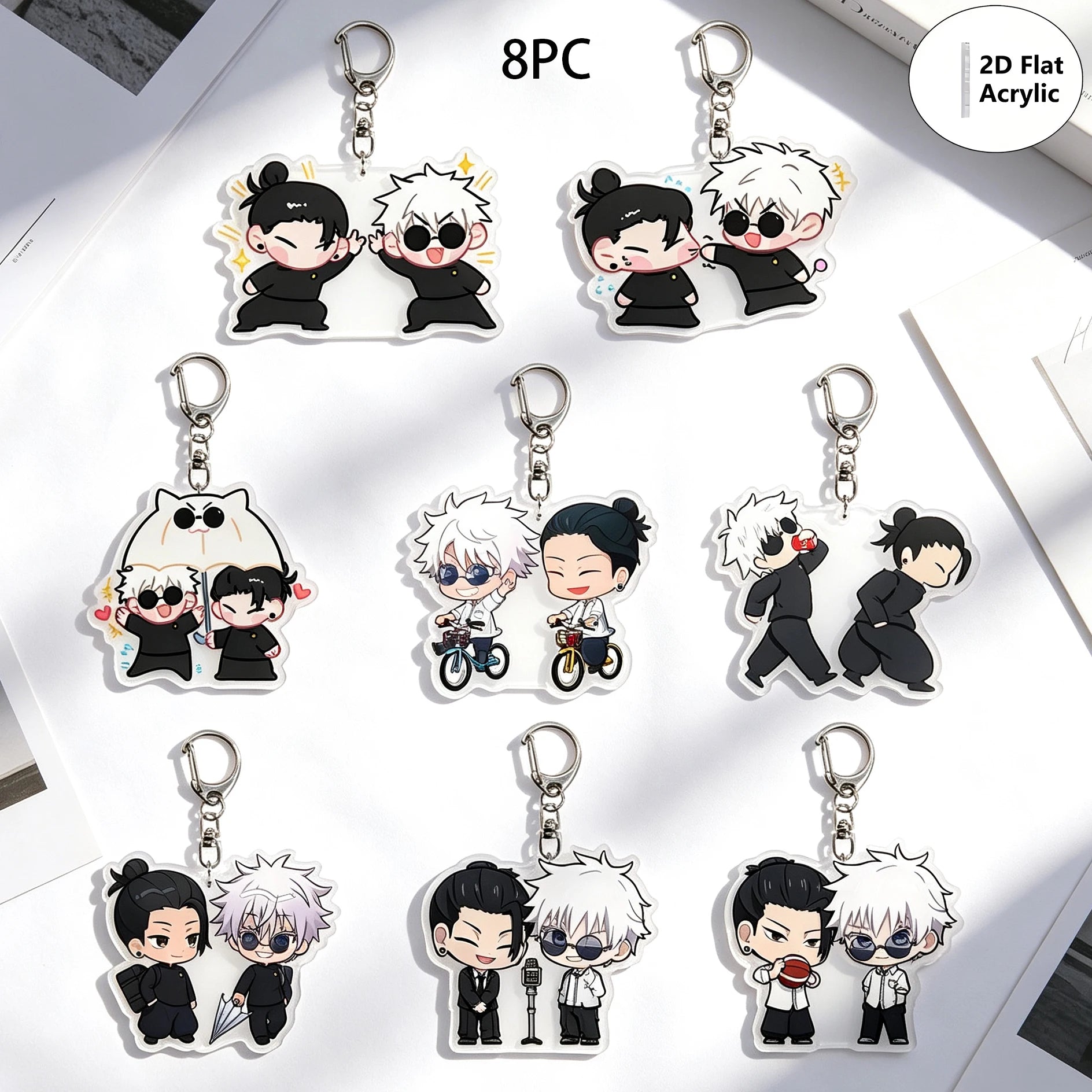 8pcs/set Anime Keychain Jujutsu Kaisen Key Chain Women Accessories Cute Bag Pendant Key Ring Acrylic Cartoon for Friend Gifts