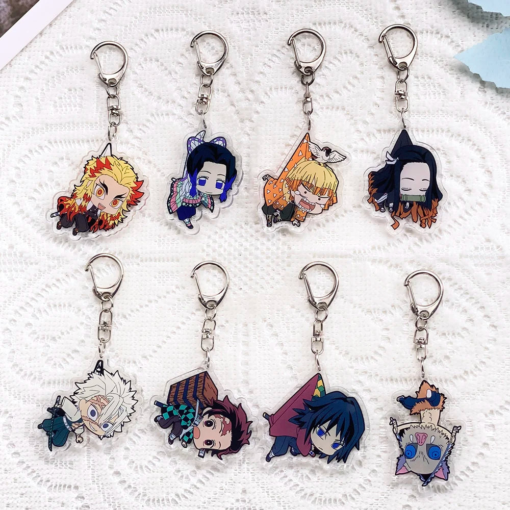 1/15PCS Anime Characters Demon Slayer Acrylic Car Keychain Accessories Cute Keyrings Friends Gifts Bag Charms Backpack Pendant