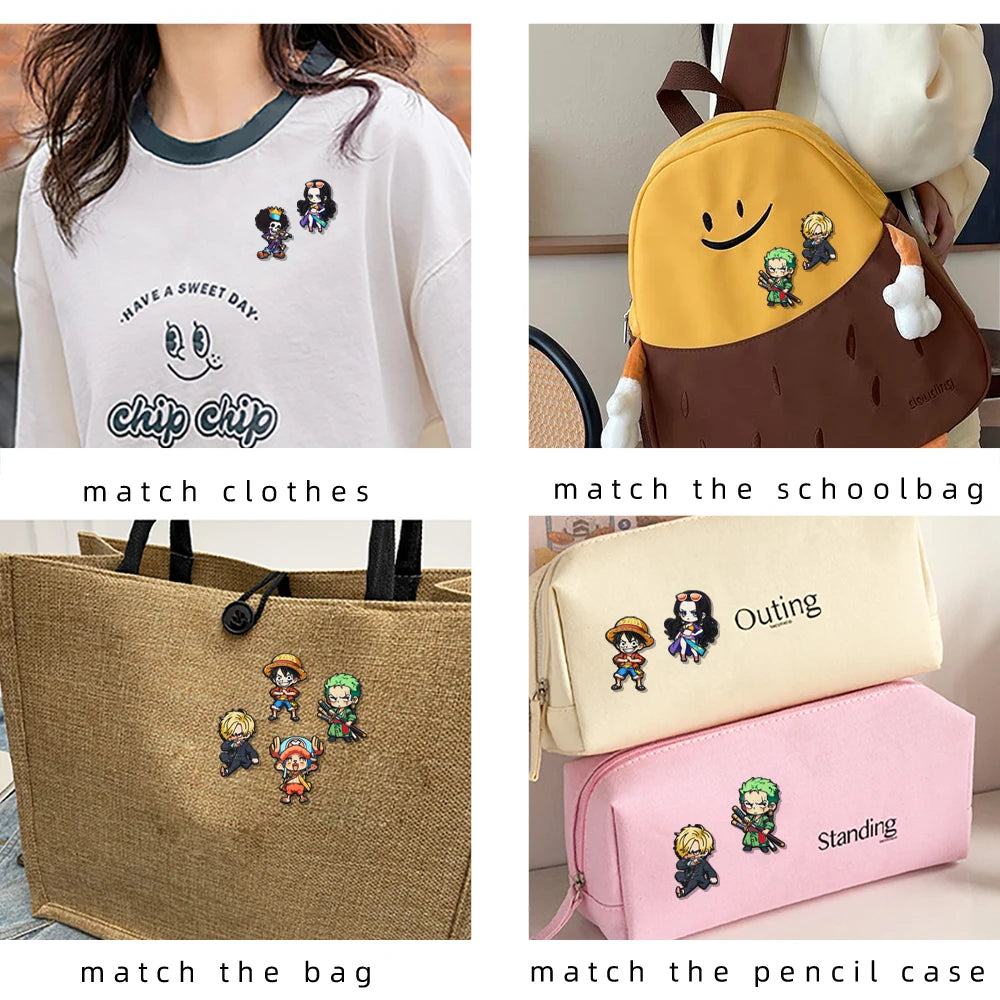 6pcs ONE PIECE Cartoon Character Brooches Set Q Version including Monkey D. Luffy Roronoa Zoro Sanji Brook Gift for Friends