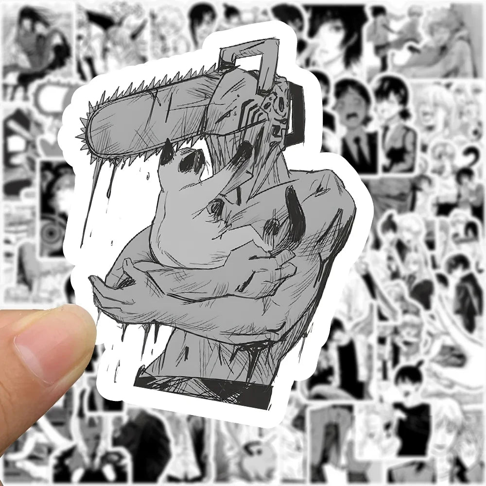10/30/50/100pcs Black White Chainsaw Man Anime Stickers DIY Skateboard Luggage Helmet Phone Cool Cartoon Graffiti Decals Kid Toy
