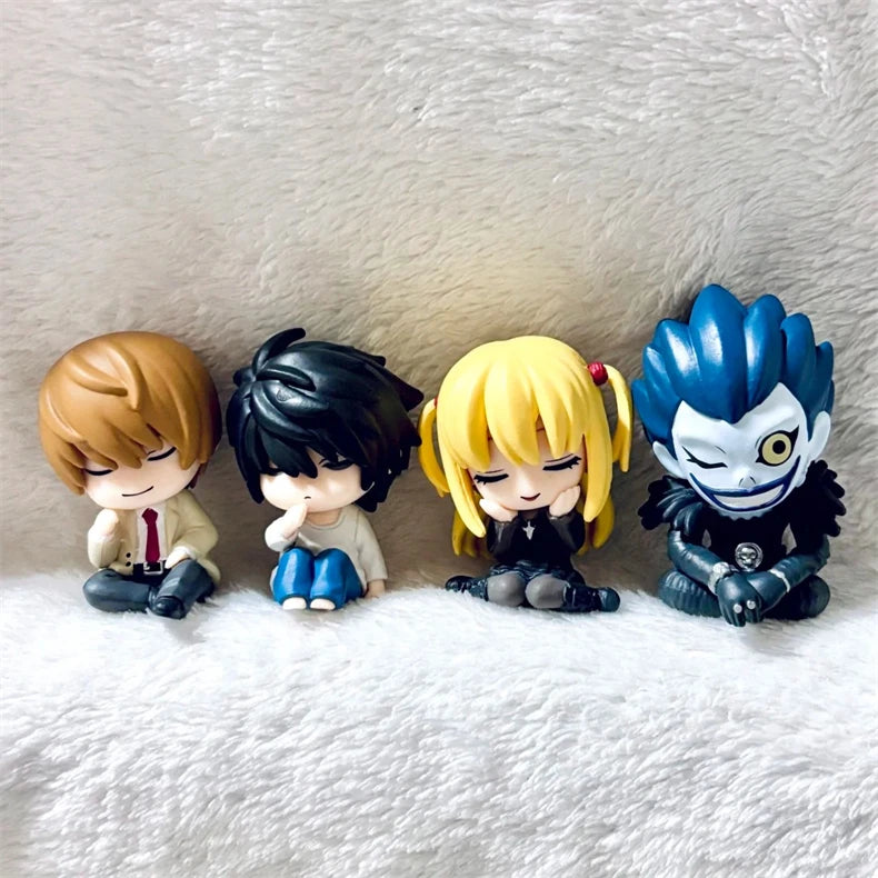 4pcs/Set Death Note Sleeping Figures L Lawliet Light Yagami Misa Amane Ryuk Cute Mini Figures Capsule Toy Car Decor Anime Gifts
