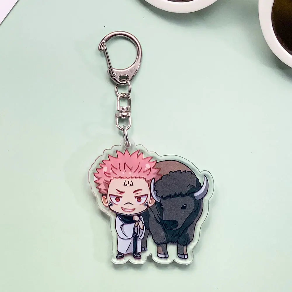 12PCS Anime Jujutsu Kaisen Acrylic Car Keychain Accessories Cartoon Creative Bag Charm Funny Key Holder Backpack Pandent Keyring