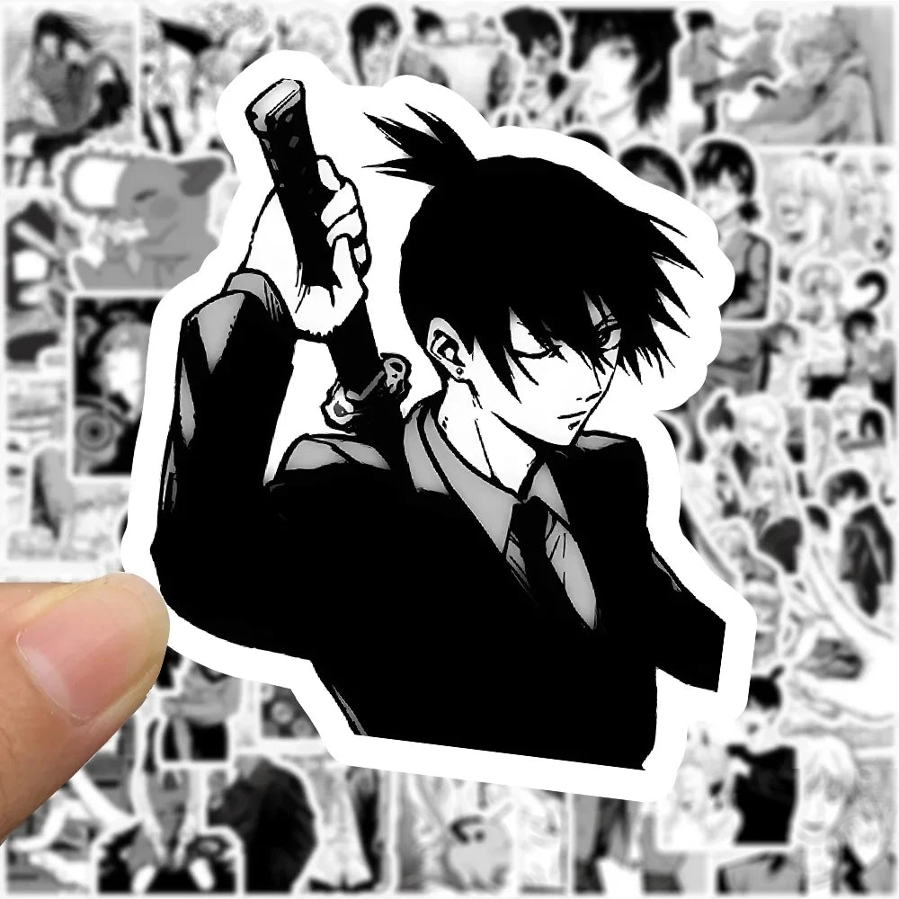 10/30/50/100pcs Black White Chainsaw Man Anime Stickers DIY Skateboard Luggage Helmet Phone Cool Cartoon Graffiti Decals Kid Toy