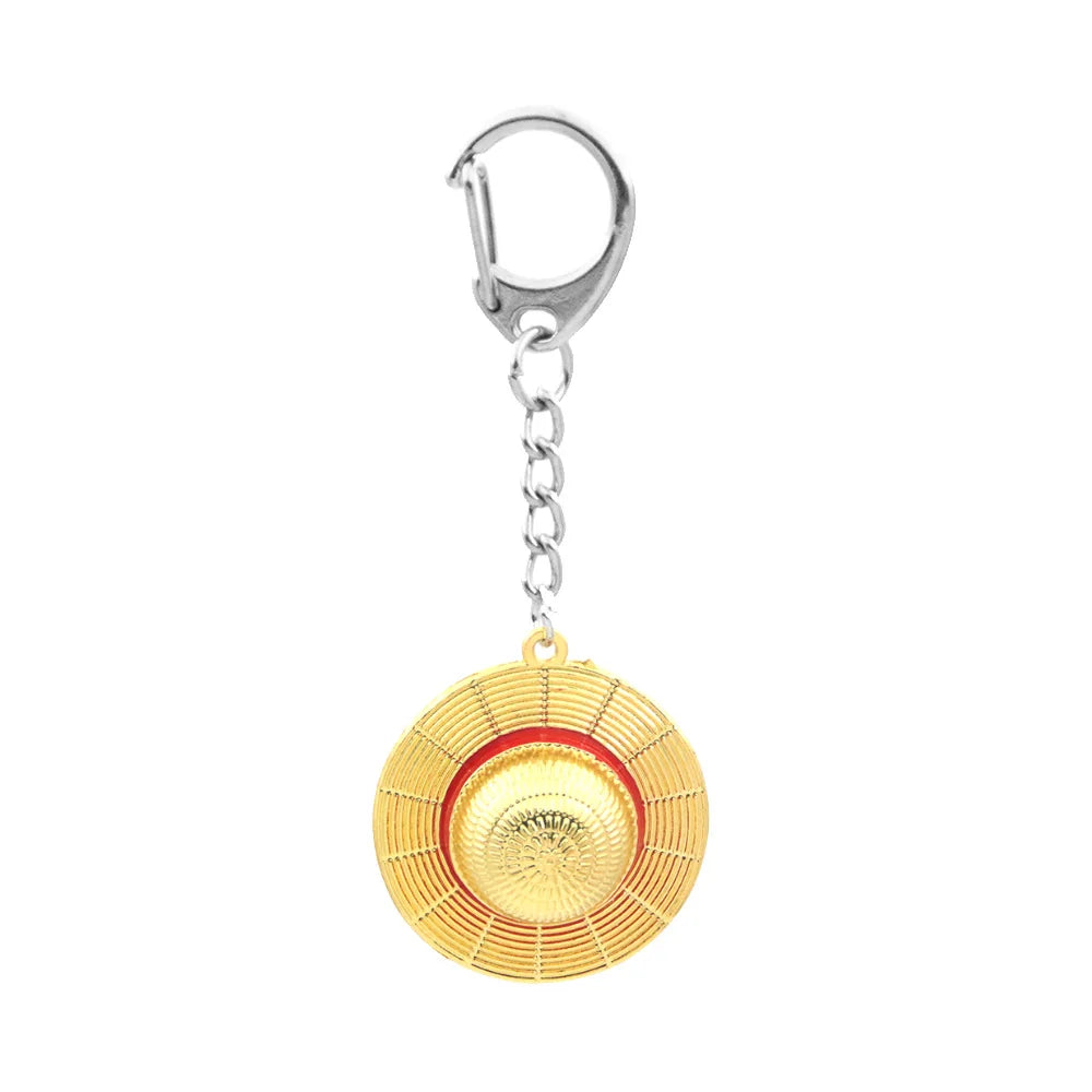 Classic Anime Pirate Straw Hat Keychain – Metal Pendant Bag Charm