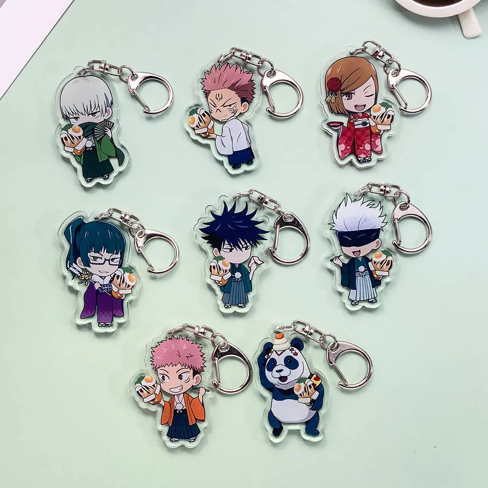 8PCS Anime Jujutsu Kaisen Acrylic Car Keychain Accessories Cartoon Creative Bag Charm Cute Key Holder Backpack Pandent Keyring