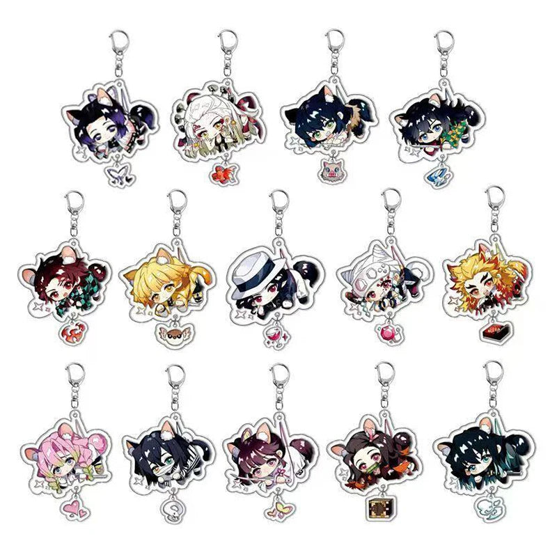 Demon Slayer Anime Peripheral Keychain Tanjiro And Nezuko High-Value Acrylic Bag Pendant Funny Cartoon Key Backpack Keychain