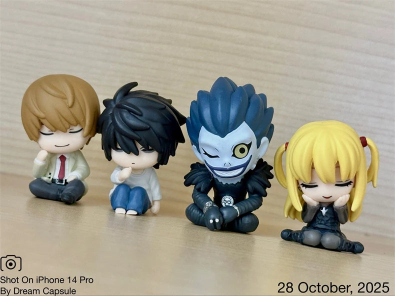 4pcs/Set Death Note Sleeping Figures L Lawliet Light Yagami Misa Amane Ryuk Cute Mini Figures Capsule Toy Car Decor Anime Gifts
