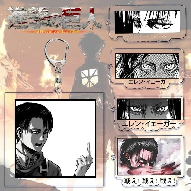 Anime Attacking of The Giants Levi Ackerman Allen Yeager Keychain Pendant Role Playing Double Sided Acrylic Keyring Jewelry Prop