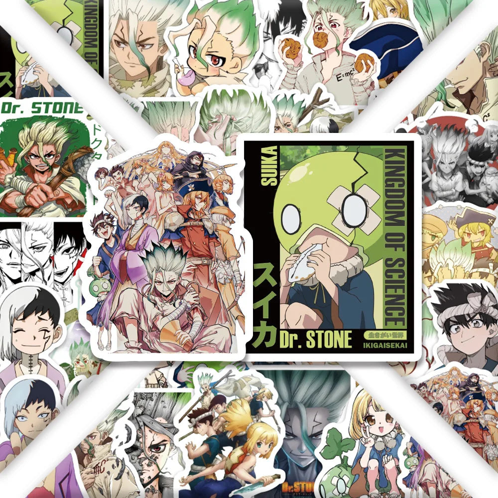 54PCS Dr.STONE Japan Comics Stickers Cartoon Figure Graffiti Decoration DIY Notebook Suitcase Guitar Phone Refrigerator Decals