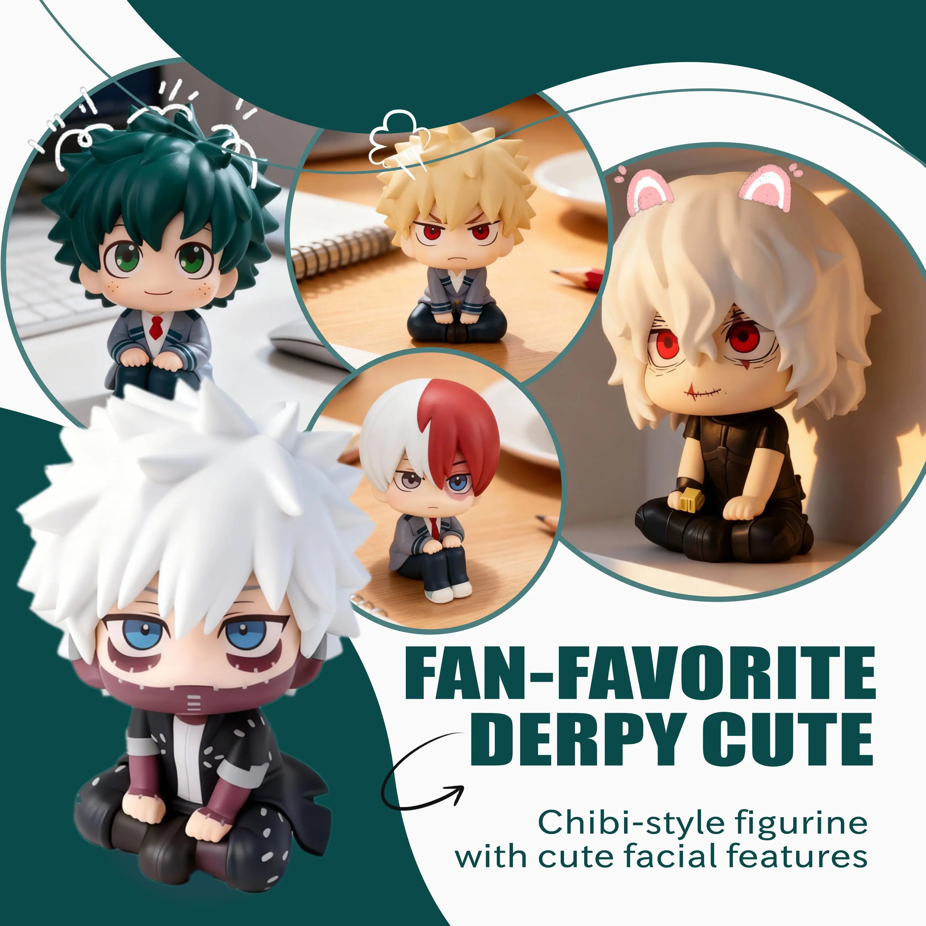 PVC |  (MHA): Tomura Shigaraki / Izuku Midoriya / Katsuki Bakugo  My Hero Academia Cute Chibi PVC Figurine | Collectible Toy