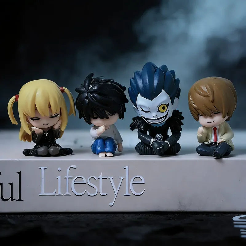 4pcs/Set Death Note Sleeping Figures L Lawliet Light Yagami Misa Amane Ryuk Cute Mini Figures Capsule Toy Car Decor Anime Gifts