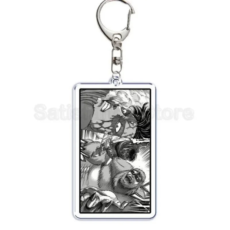 Anime Attacking of The Giants Levi Ackerman Allen Yeager Keychain Pendant Role Playing Double Sided Acrylic Keyring Jewelry Prop