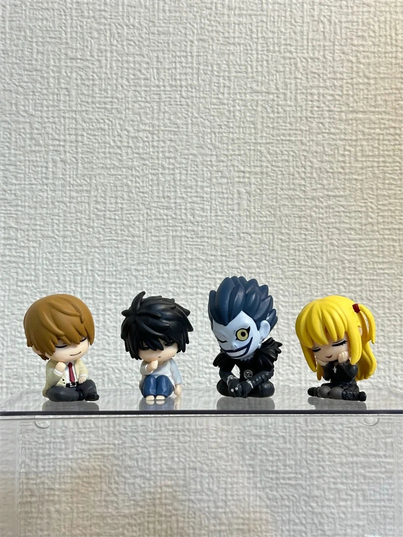4pcs/Set Death Note Sleeping Figures L Lawliet Light Yagami Misa Amane Ryuk Cute Mini Figures Capsule Toy Car Decor Anime Gifts