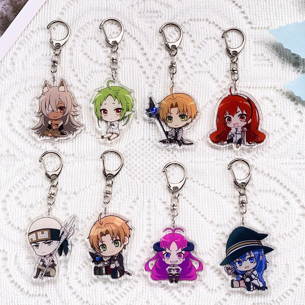1/11PCS Anime Characters Mushoku Tensei Acrylic Keychain Accessories Cartoon Keyrings Friends Gifts Bag Charms Backpack Pendant