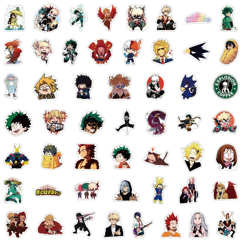 50Pcs My Hero Academia Stickers DIY Decoration Waterproof Skateboard Notebook Luggage Laptop Phone Fridge Decals