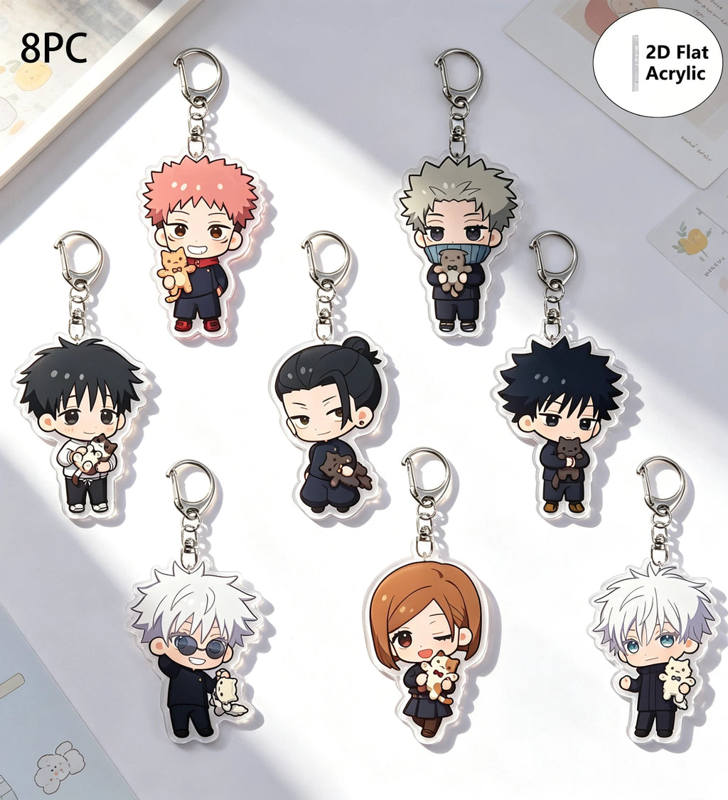 8pcs/set Anime Keychain Jujutsu Kaisen Key Chain Women Accessories Cute Bag Pendant Key Ring Acrylic Cartoon for Friend Gifts