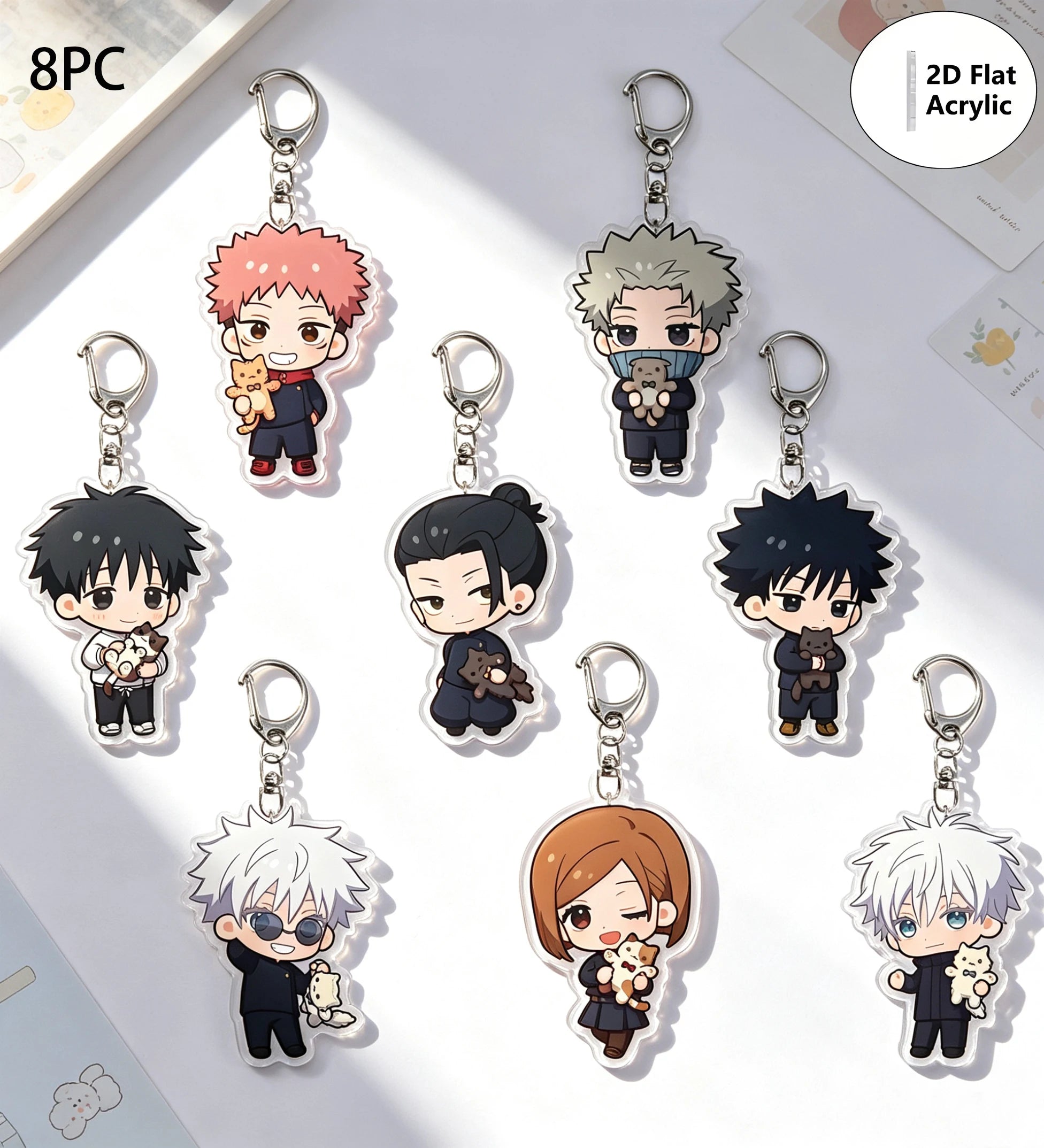 8pcs/set Anime Keychain Jujutsu Kaisen Key Chain Women Accessories Cute Bag Pendant Key Ring Acrylic Cartoon for Friend Gifts
