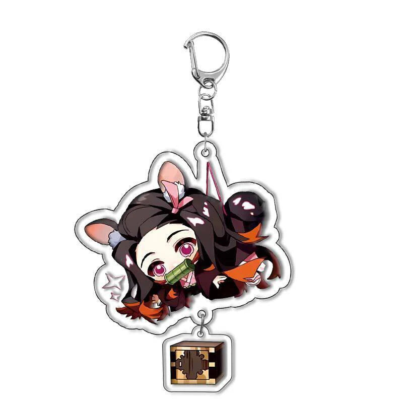 Demon Slayer Anime Peripheral Keychain Tanjiro And Nezuko High-Value Acrylic Bag Pendant Funny Cartoon Key Backpack Keychain