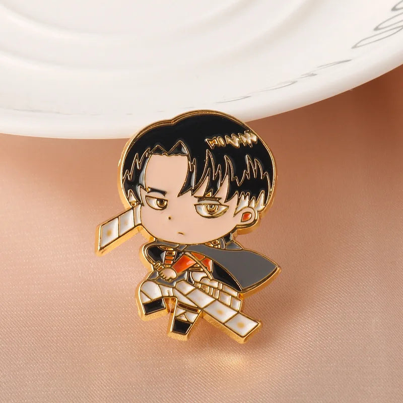 Anime Attack On Titan Character Brooch Enamel Cute Levi Ackerman Mikasa Ackerman Metal Badge Fashion Jewelry Accessories Gifts
