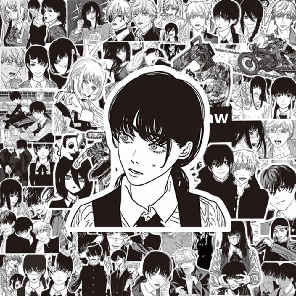 10/30/75pcs Black White Chainsaw Man Stickers Anime Cool Decals Toy DIY Skateboard Phone Luggage Car Waterproof Kid Sticker Gift