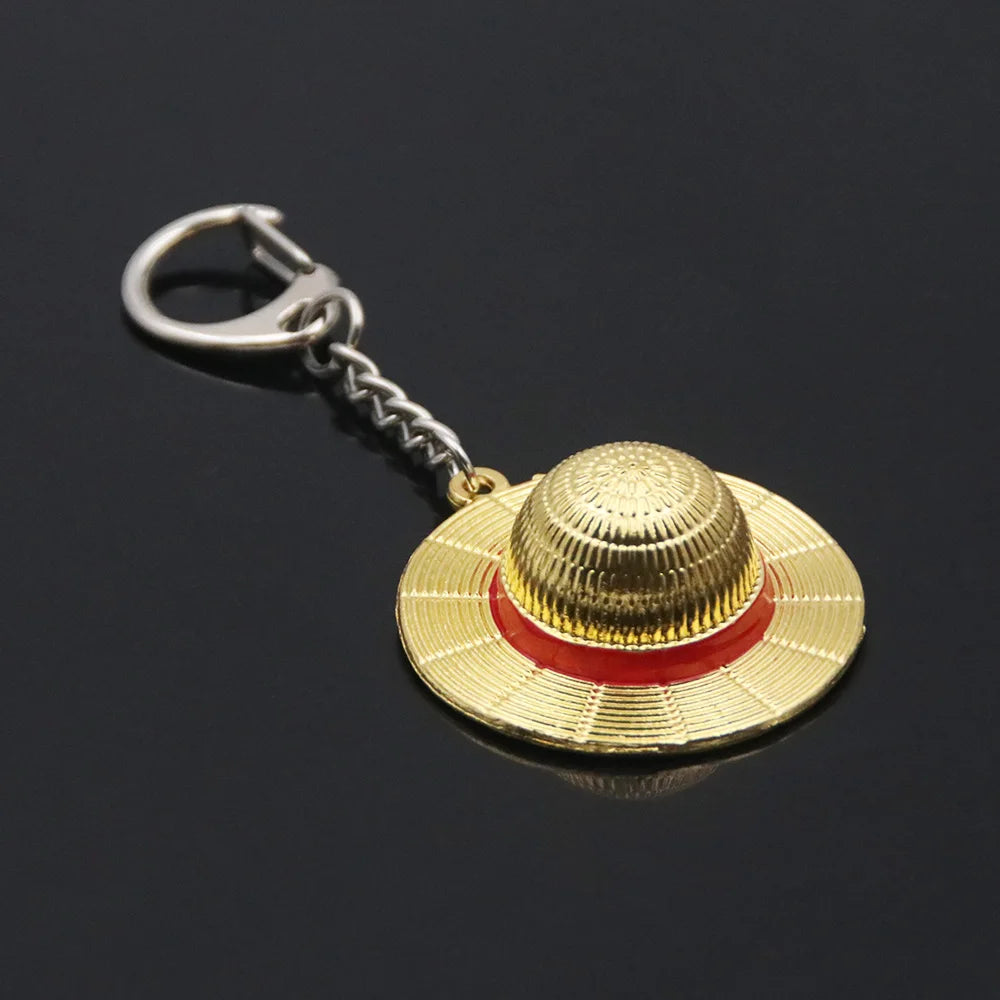 Classic Anime Pirate Straw Hat Keychain – Metal Pendant Bag Charm